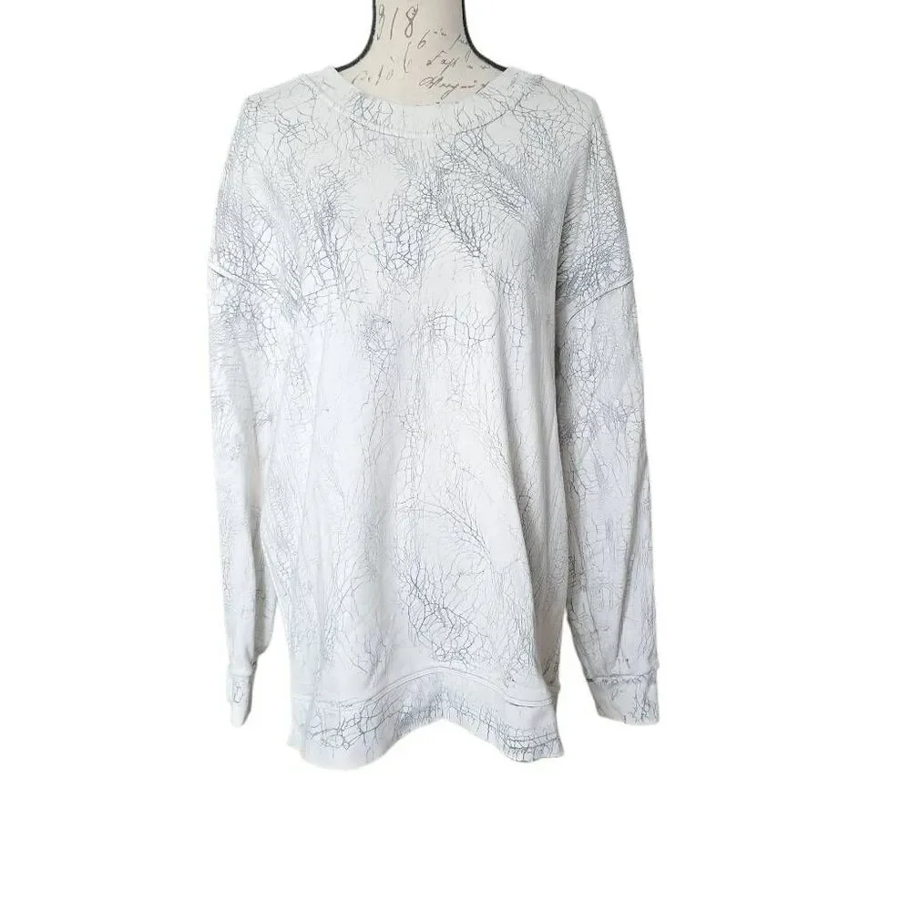Lululemon Women's Size 10 White Gray Marble Print Oversized Sweatshirt